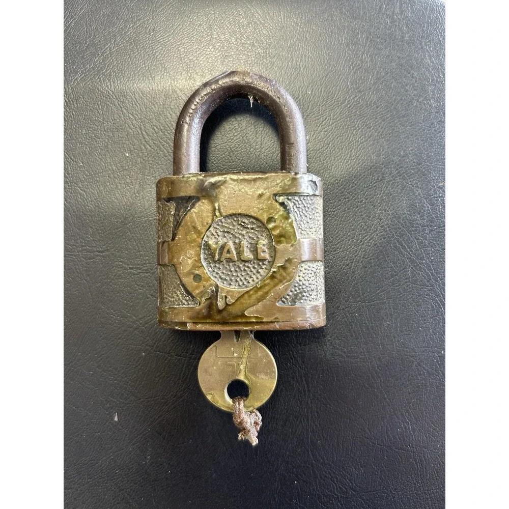 Vintage YALE Brass Padlock Lock with Key  In Working Order Brass